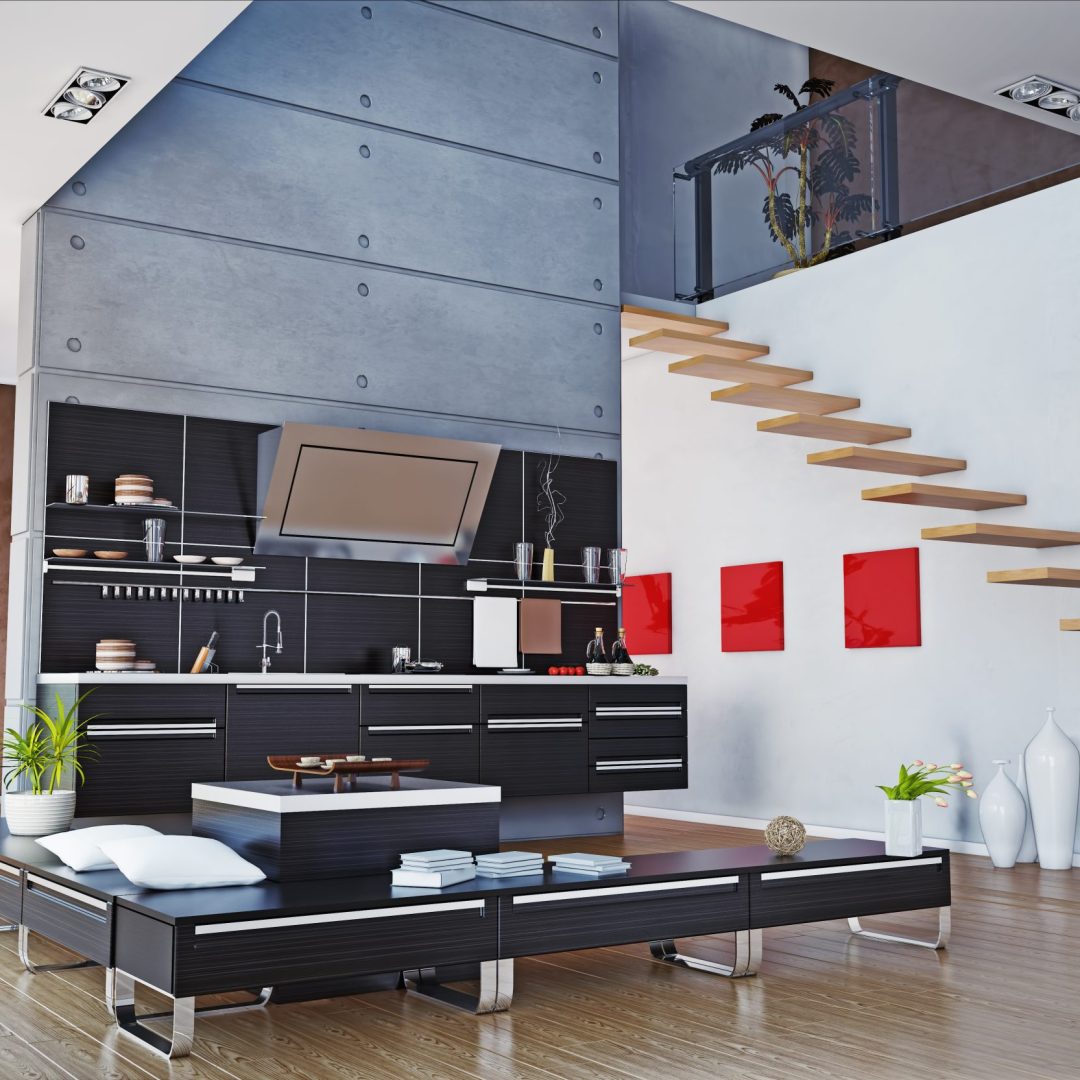 the modern kitchen interior design (3D rendering)