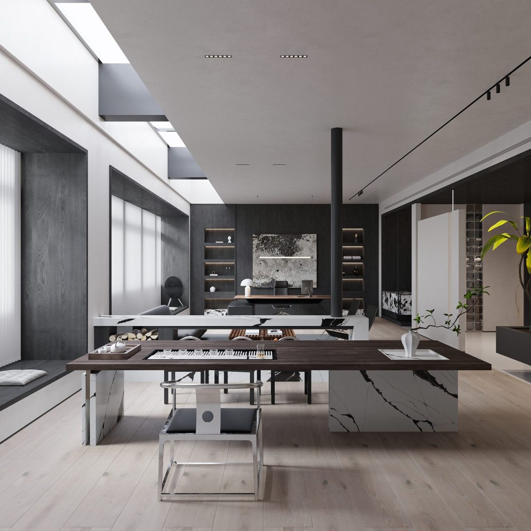Space-saving modern interior in the office boss room